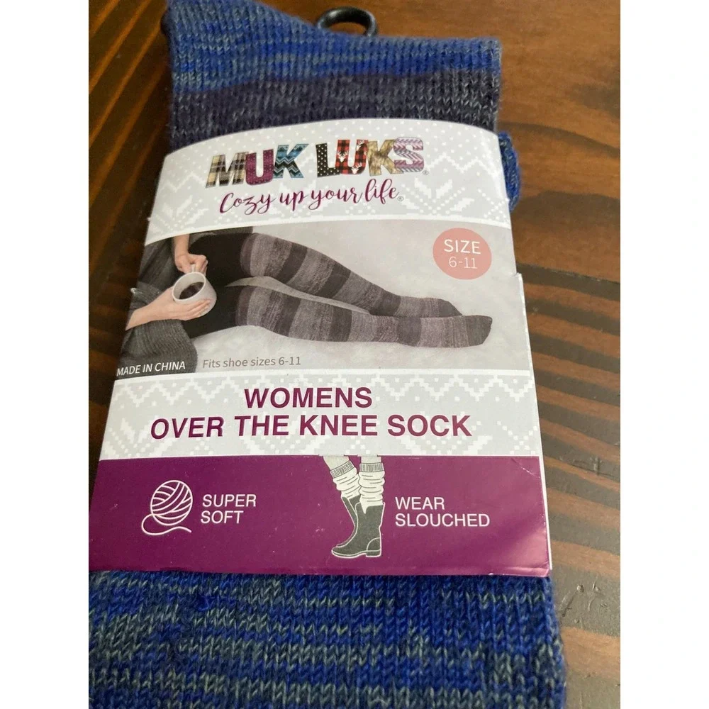 Muk Luks Women Over the Knee Sock Striped‎ Blue Size 6-11 Soft NIP